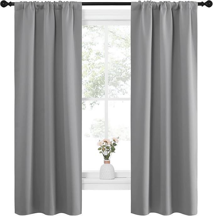 NICETOWN Kitchen Window Curtains 63 Long - Home Decoration Thermal Insulated Rod Pocket Blackout Blinds & Drapes for Small Windows (Silver Grey, 2 Panels, W34 x L63 -Inch) - Image 2