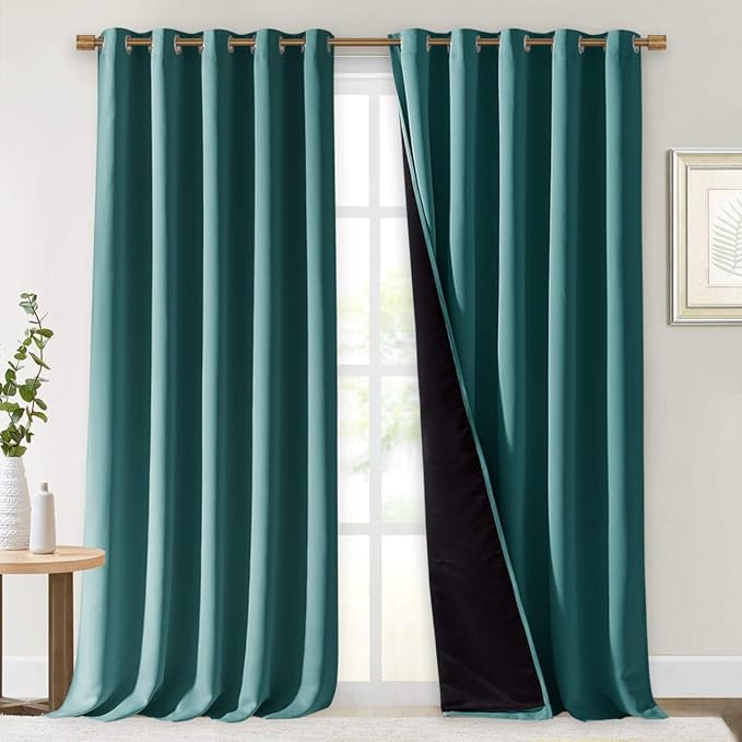 NICETOWN 100% Blackout Curtains 108 inches Long, Noise Reduction Window Treatment Curtains, Thermal Insulated Energy Smart Drapes and Draperies for Apartment Decor, Sea Teal, Set of 2, 70 inches Wide by NICETOWN