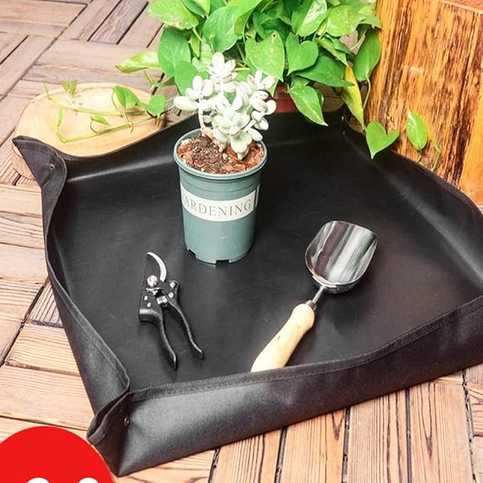BIUWING 2PCS Indoor Plant Transplanting Repotting Mat Foldable Garden Work Cloth Waterproof Thicken Gardening Mat, Black (26.8" x 26.8") - Image 6