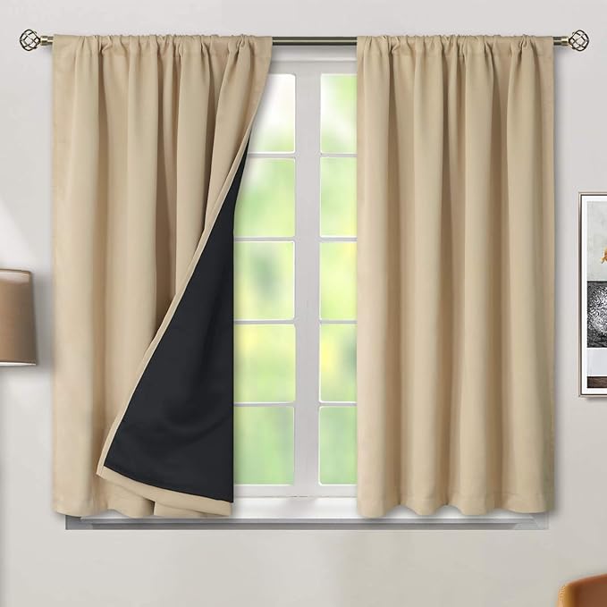 BGment Blackout Curtains for Bedroom 54 Inch Length, Thermal Insulated Bedroom Curtains Rod Pocket Privcy Drapes Room Darkening Soundproof Curtains, Each Window Curtains 2 Panels, 42 Inch Wide, Beige by BGment