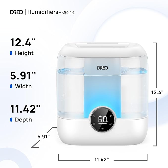 DREO Smart Humidifiers for Bedroom, 6L Top Fill Supersized Cool Mist Humidifier for Large Room, 60 Hour Runtime, Quiet Ultrasonic Humidifiers for Plants, Baby, Indoor, Home, Night Light, White - Image 8
