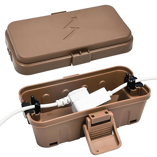 Hrensaw Small Weatherproof Electrical Connection Box(6 x 3.5 x 2.2inch),Outdoor Electrical Box,Waterproof Extension Cord Covers for Plug, Extension Cables, Holiday Lights,Brown by Hrensaw