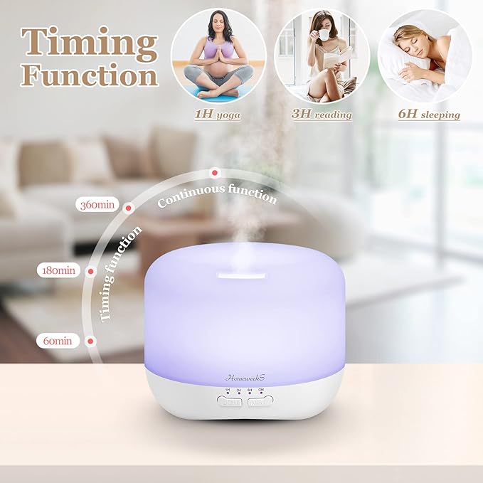 Aromatherapy Essential Oil Diffuser for Room: Air Humidifier Aroma Scent Cool Mist Colorful Lights Cute Small Large Waterless Auto Off Ultrasonic Diffusers for Home Bedroom White (300ml) - Image 5