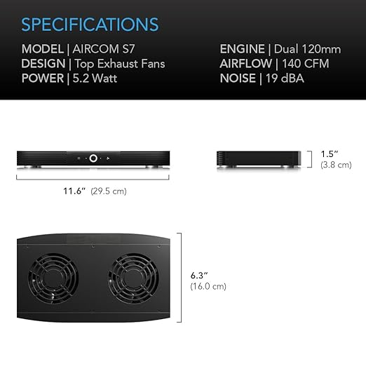 AC Infinity AIRCOM S7, Quiet Cooling Fan System 12" Top-Exhaust for Receivers, Amps, DVR, AV Cabinet Components - Image 6