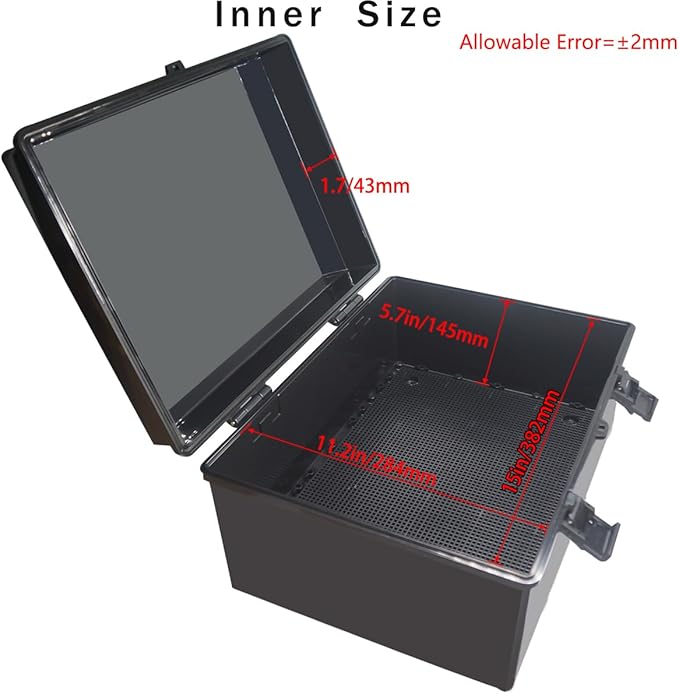 Junction Box, Hinged Black Cover IP67 Waterproof ABS Project Box with Mounting Plate Electrical Box Enclosure with Wall Bracket 15.7 x 11.8 x 7.9inch(400x300x200mm) - Image 3