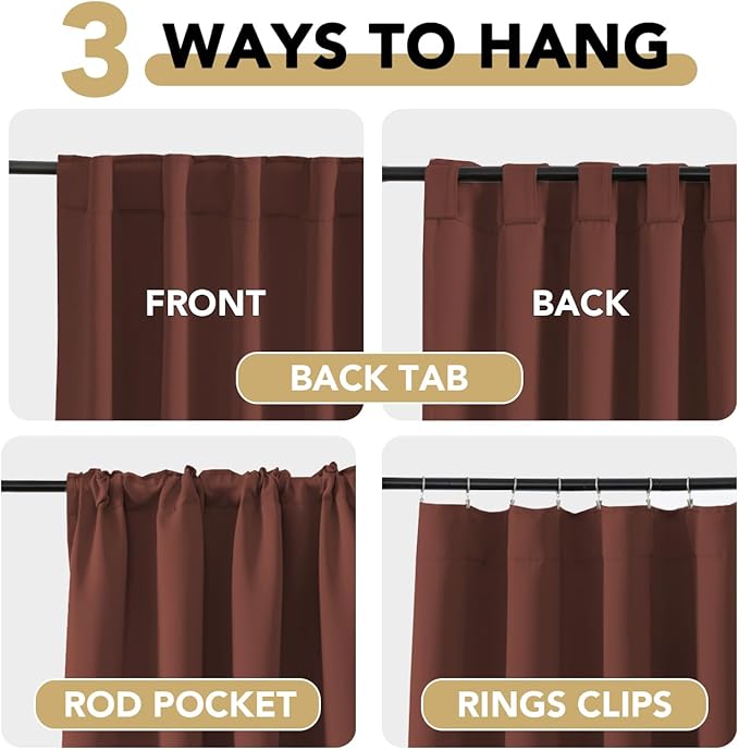 H.VERSAILTEX Blackout Curtains Thermal Insulated Window Treatment Panels Room Darkening Blackout Drapes for Living Room Back Tab/Rod Pocket Bedroom Draperies (2 Panels, Rust, 52 x 96 Inch) - Image 4