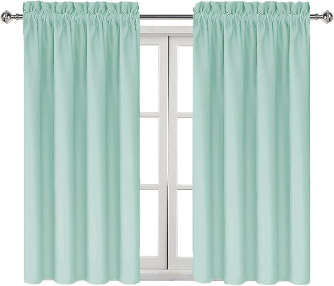 DWCN Blackout Curtains for Living Room Thermal Insulated, Energy Saving & Noise Reducing Bedroom Curtains, Mint Green, W 42x L 45 Inch, Set of 2 Rod Pocket Curtain Panels - Image 9