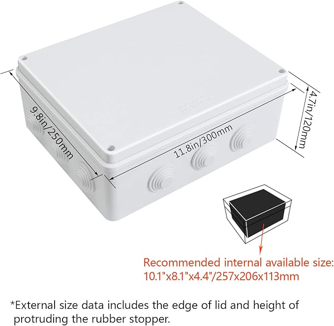 LeMotech ABS Plastic Dustproof Waterproof IP65 Junction Box Universal Electrical Project Enclosure White 11.8 x 9.8 x 4.7 inch (300 x 250 x 120 mm) - Image 2