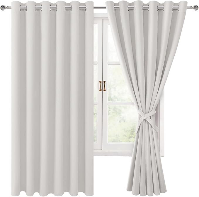 Hiasan Room Darkening Curtains for Bedroom, 70 x 63 Inches - Thermal Insulated & Light Blocking Window Drapes for Living Room/Dorm Room, Set of 2 Panels Sewn with Tiebacks, Ivory by Hiasan