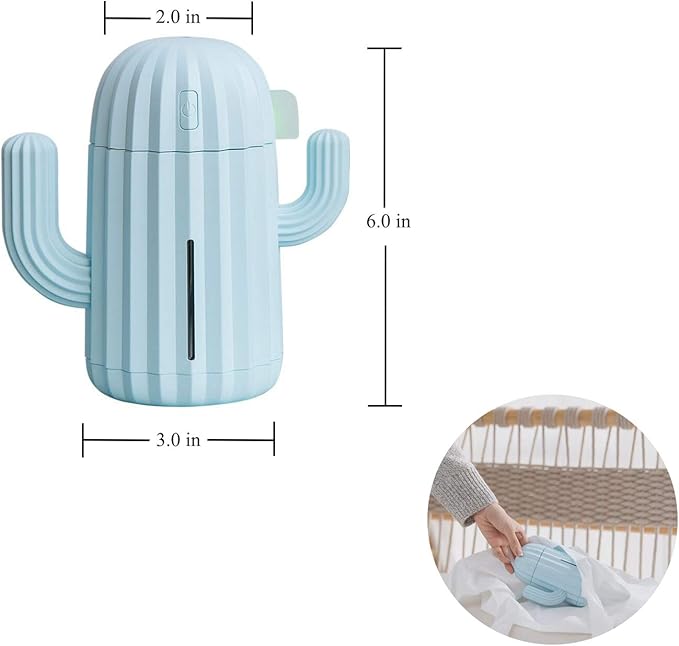 Mini Humidifier Single Room Humidifiers with Night Light Portable Cactus Air humidifier for for Yoga, Office, spa, Bedroom，Baby Room，Silica Gel Diffuser for tap Water only (Blue) - Image 6