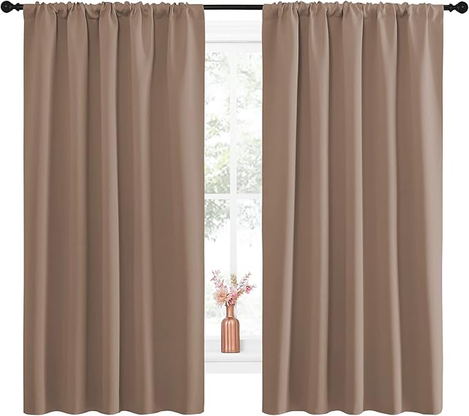 NICETOWN Bedroom Blackout Panels - Window Treatment Thermal Insulated Solid Rod Pocket Blackout Curtains/Drapes for Kitchen Decoration (Cappuccino, Set of 2, 52 by 63 inches) - Image 2