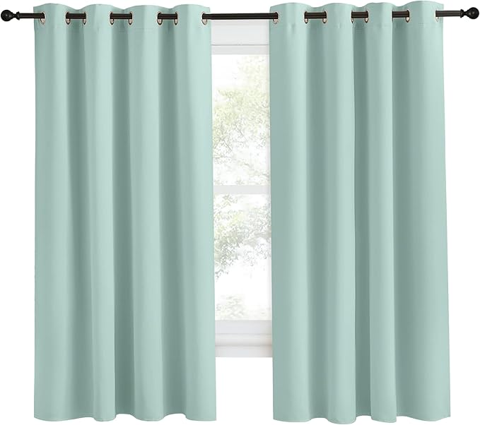 NICETOWN Kitchen Blackout Window Curtain Panel, Aqua Blue, 1 Panel, 55 by 68 inches Long, Home Fashion Thermal Insulated Solid Grommet Room Darkening Drape for Apartment - Image 2