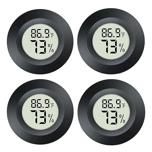 4 Pack Hygrometer Thermometer Digital Humidity Meter Indoor/Outdoor Humidity Monitor Reptile Thermo-Hygrometer for Greenhouse Humidors Terrarium Jars, Fahrenheit (℉) /Celsius(℃) (4) by JEDEW