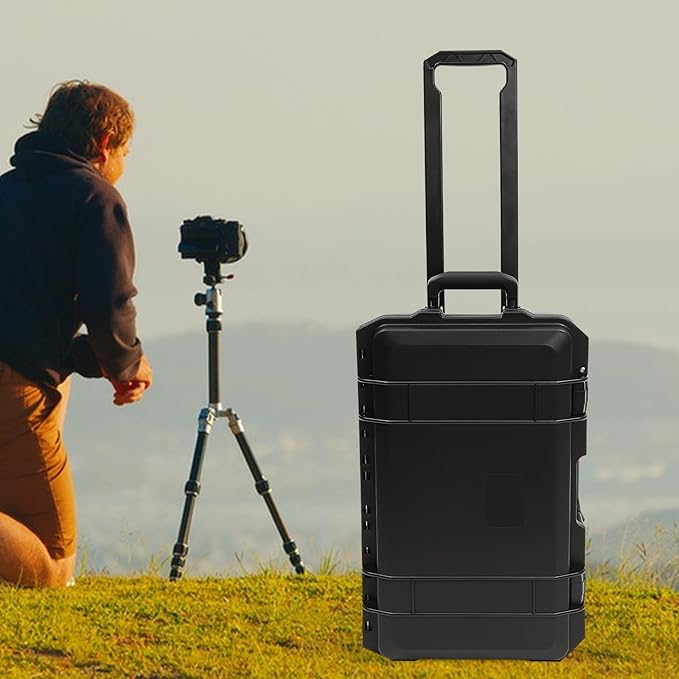 22" Weatherproof Hard Case Rolling Waterproof Case Dry Box with Foam Protective Cases Shockproof Hard Travel Cases For Cameras Lenses Electronic Equipment (Black) - Image 3