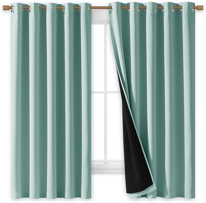NICETOWN Aqua Blue 100% Blackout Lined Curtains, 2 Thick Layers Completely Blackout Window Treatment Thermal Insulated Drapes for Kitchen/Bedroom (1 Pair, 70" Width x 63" Length Each Panel) - Image 2