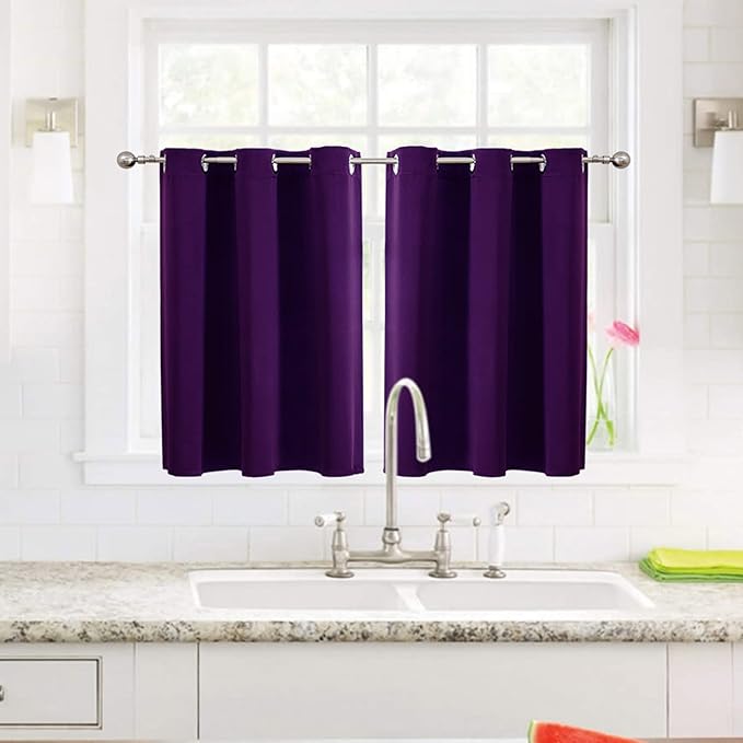 ChrisDowa Small Window Curtains for Kitchen and Bedroom - Grommet Short Thermal Insulated Room Darkening Curtains (2 Panels, Royal Purple, 42 x 36 Inch) - Image 2