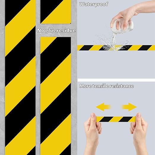 Hazard Tape 2 Inch x 108 Feet Black & Yellow Ultra-Adhesive Hazard Warning Safety Stripe Tape, Adhesive Marking Barrier Tape for Marking Floor, Walls - Image 5
