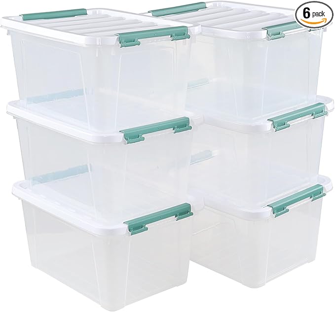 6 Pack 20 L Clear Storage Latch Box, Plastic Storage Bins with Lids by Xowine