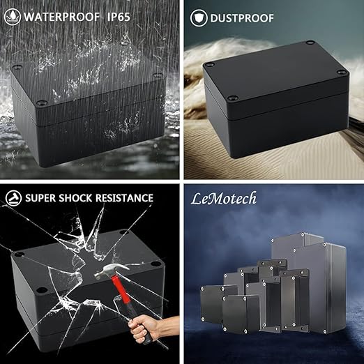 LeMotech Junction Box IP65 Waterproof Project Box Dustproof ABS Plastic Electrical Boxes Universal Enclosure for Electronic Black 3.93x 2.68x 1.97 inch (100 x 68 x 50 mm)(Pack of 1) - Image 7