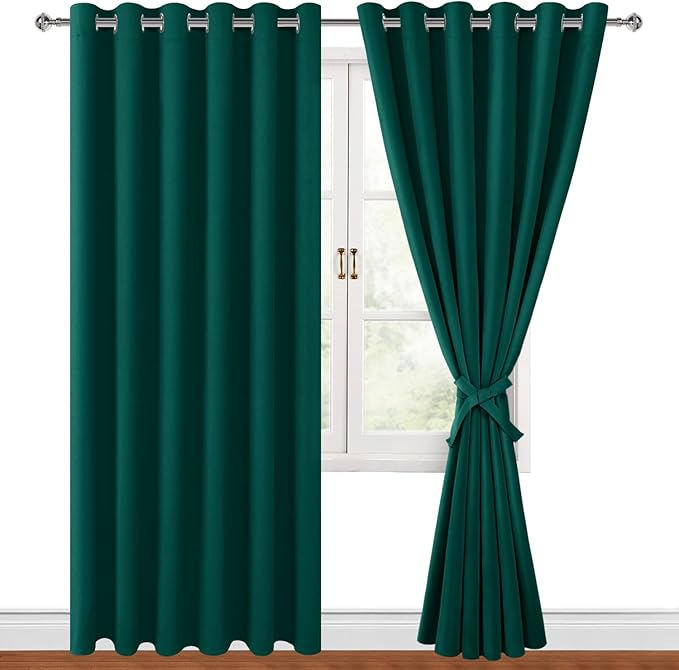 Hiasan Room Darkening Curtains for Bedroom, 70 x 84 Inches - Thermal Insulated & Energy Saving Window Drapes for Living Room/Dorm Room, Set of 2 Panels Sewn with Tiebacks, Hunter Green - Image 7
