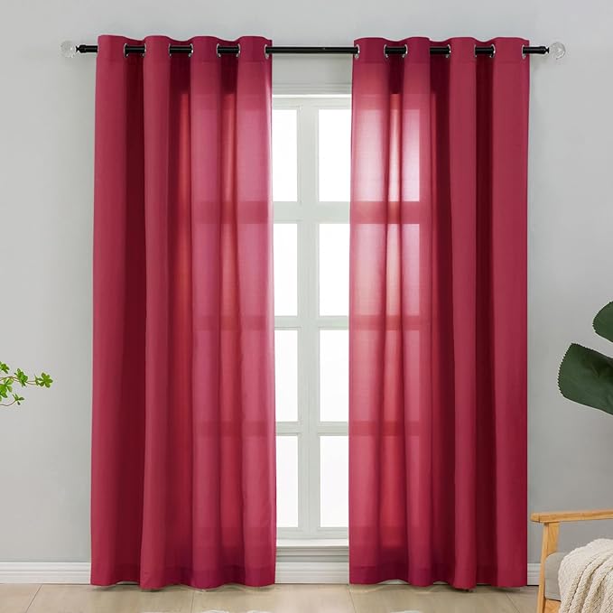 L.Z.E Light Filtering Curtains 72 Inch Length 2 Panels Set Burgundy Privacy Non-See-Through Semi Sheer Curtains for Living Room Bedroom Nursery Grommet Top Solid Window Panels (55" W x 72" L) by LZE