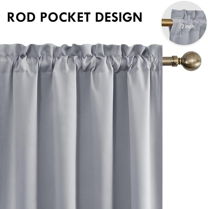 DWCN Blackout Curtains for Living Room Thermal Insulated, Energy Saving & Noise Reducing Bedroom Curtains, Silver Grey, W 70x L 84 Inch, Set of 2 Rod Pocket Curtain Panels - Image 4