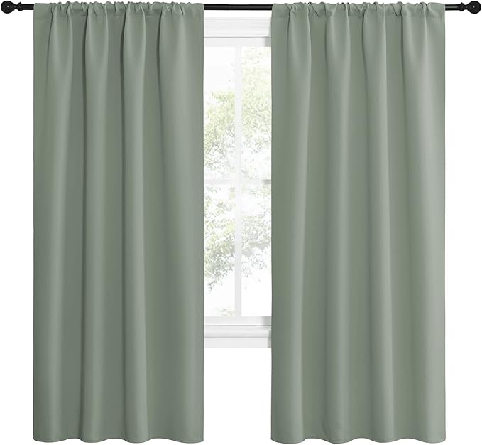 NICETOWN Window Curtains Blackout Drapes - Thermal Insulated Solid Rod Pocket Blackout Curtains/Draperies for Living Room (Greyish Green, One Pair, 42 by 72-Inch) - Image 2
