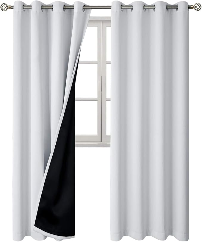 BGment Greyish White 100% Blackout Curtains 108 Inch Long 2 Panles Set, Thermal Insulated Total Light Locking Soundproof Grommet Curtains & Drapes for Living Room with Black Liner, 52 Inch Wide Each - Image 8