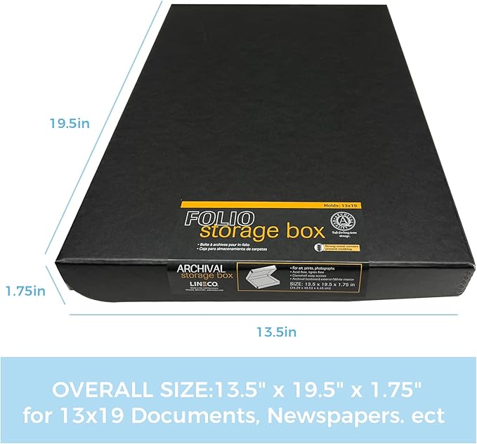 Lineco Folio Storage Box, Clamshell Design with Metal Edge. 13.5x19.5x1.75 Inches, Archival Boxboard, Preserve Photos, Cards, Magazines, Documents, Art, Ephemera, Family Records, Black, Pack of 1 - Image 2