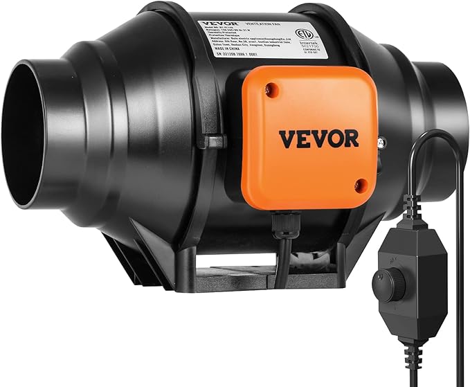 VEVOR Inline Duct Fan, 4-Inch 200 CFM with Variable Speed Controller, Quiet AC-Motor Ventilation Exhaust Fan for Cooling Booster, Grow Tents, Hydroponics by VEVOR