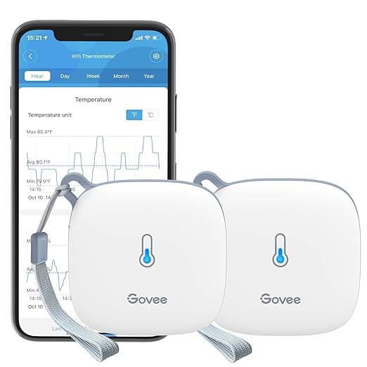 Govee WiFi Temperature Sensor H5179, Smart Hygrometer Thermometer with App Notification, 2 Years Data Storage Export, Remote Monitor for Room Greenhouse Incubator Wine Cellar, 2 Pack by Govee