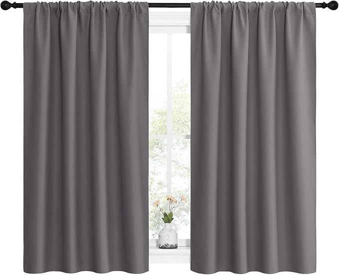 NICETOWN Grey Window Curtains for Bedroom - Home Decoration Thermal Insulated Rod Pocket Blackout Blinds & Drapes for Small Windows (Gray, 2 Panels, W42 x L54 -Inch) - Image 2