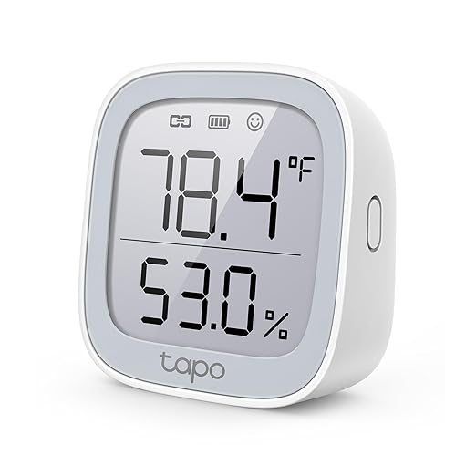 Tapo Smart Temperature and Humidity Monitor, 2.7" E-Ink Display, Swiss-Made Sensor, Real-Time Notification, Visual Graphics, Hub Required, White (T315) by Tapo