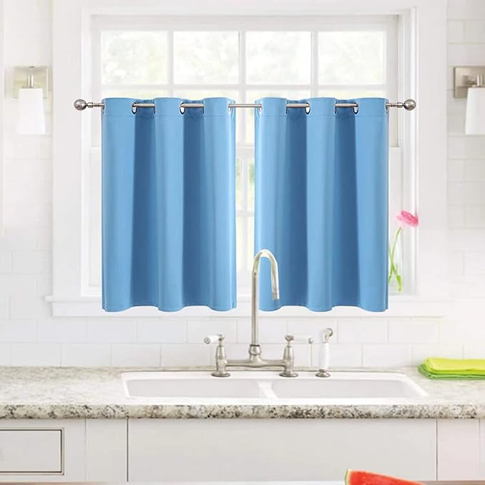 ChrisDowa Small Window Curtains for Kitchen and Bedroom - Grommet Short Thermal Insulated Room Darkening Curtains (2 Panels, Sky Blue, 42 x 36 Inch) - Image 2