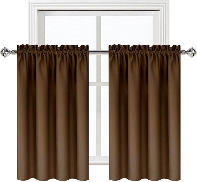DWCN Brown Blackout Curtains for Small Window, Thermal Insulated Energy Saving Room Darkening Curtains for Kitchen/Bedroom (W42 x L36 inch, Set of 2 Panels, Top of Rod Pocket) - Image 8