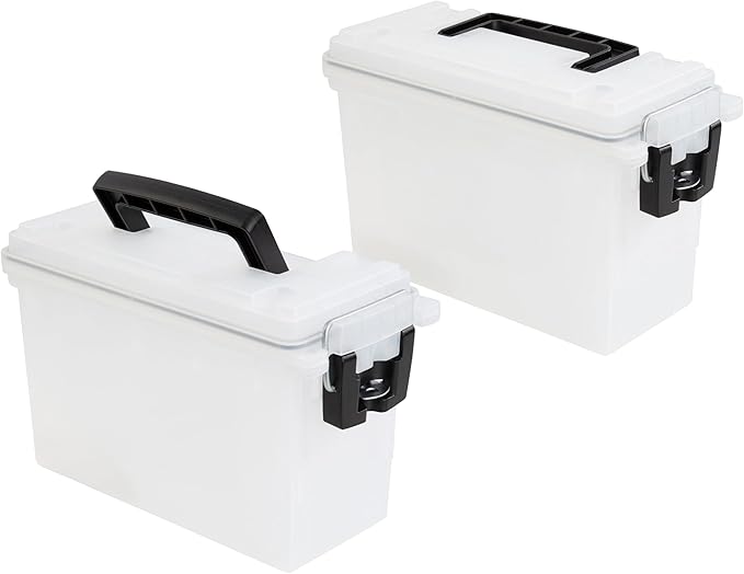 Sheffield 12793 2-Pack Ammo Storage Box, Stackable .30 Cal Field Boxes, Water and Dust Resistant, Lockable Storage Box with Handle, Secures Hunting Gear, Supplies, and Bullets, Made in USA, Frost by Sheffield
