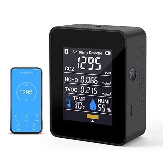 Air Quality Test Kit Monitor,Real Time Smart Colorful Display Clear Intelligent Alarm System Portable Detector for Office Home Bedroom(Black) by EIMSOAH