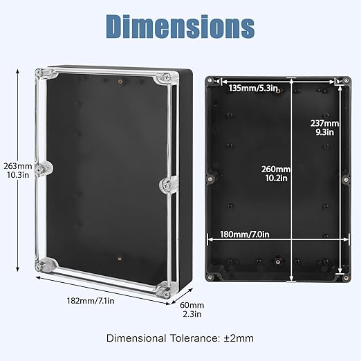 LeMotech Electrical Box Clear Cover Project Box IP65 Waterproof Junction Box ABS Plastic Case Universal Enclosure for Electronics, Black 10.3"x 7.1"x 2.3"(263x182x60mm)(Pack of 1) - Image 2