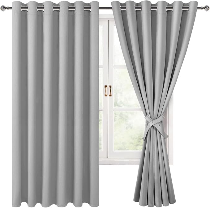Hiasan Grommet Blackout Curtains for Bedroom, 70 x 63 Inches - Thermal Insulated & Light Blocking Window Drapes for Living Room/Dorm Room, Set of 2 Panels Sewn with Tiebacks, Silver Grey by Hiasan