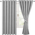 Hiasan Grommet Blackout Curtains for Bedroom, 70 x 63 Inches - Thermal Insulated & Light Blocking Window Drapes for Living Room/Dorm Room, Set of 2 Panels Sewn with Tiebacks, Silver Grey by Hiasan