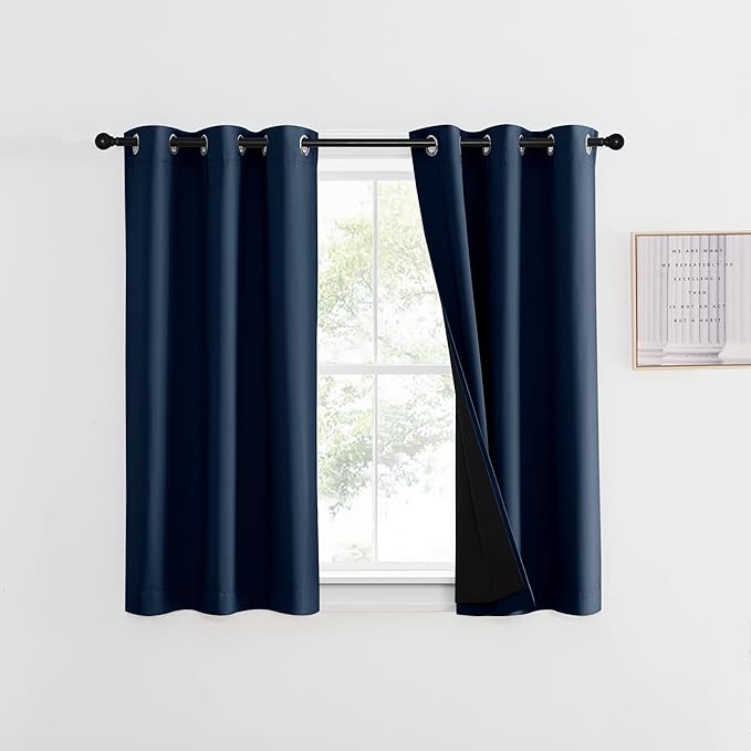 NICETOWN 100% Blackout Curtain with Black Liner, Thermal Insulated 2-Layer Lined Drape, Energy Efficiency Small Window Drapery for Dining Room (Navy, 1 Panel, 42 inches W by 45 inches L) by NICETOWN