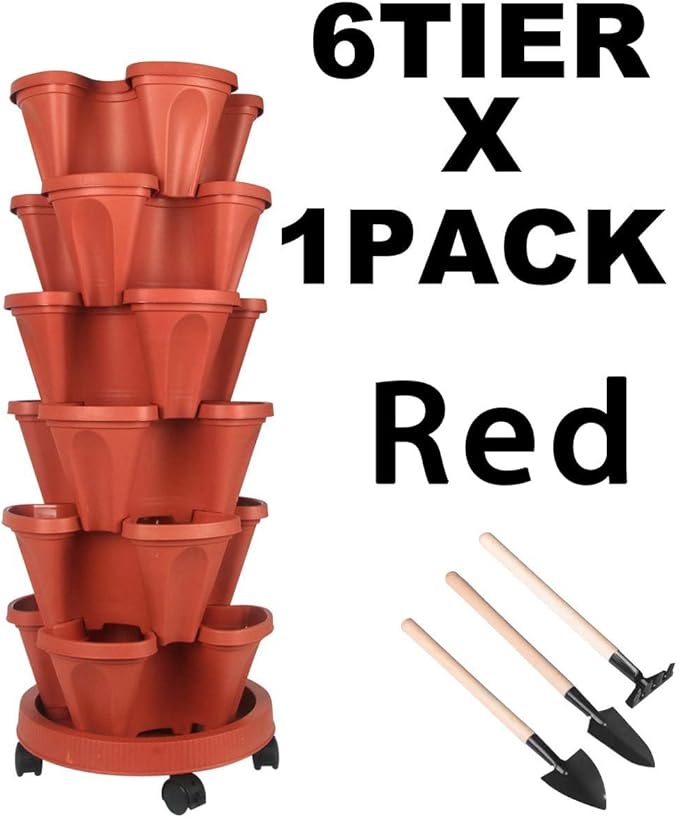 GameXcel Vertical Planter 6 Tier Stackable Planters Garden Planters Strawberry Herb Flower and Vegetable Planter Indoor Outdoor Gardening Pots with Removable Wheels and Tools - Image 8