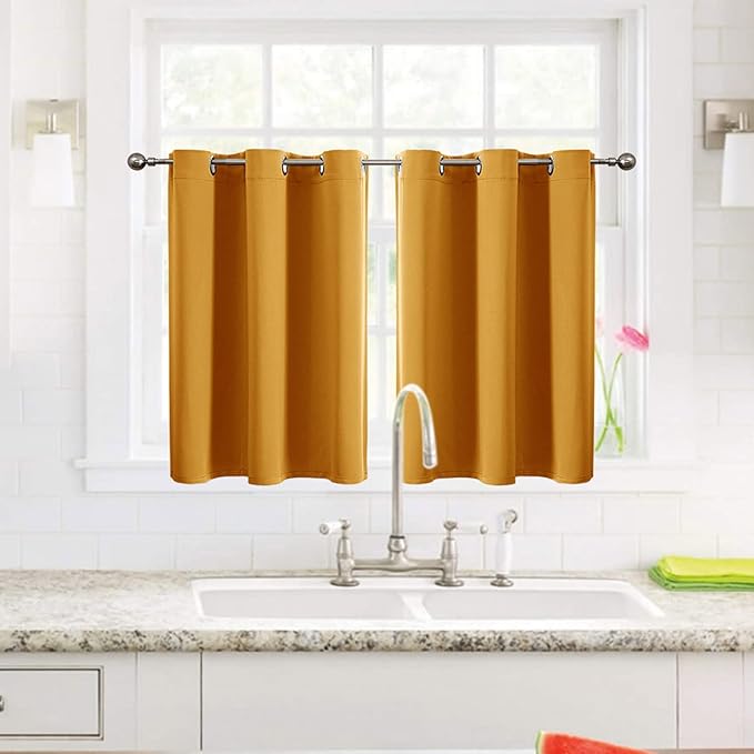 ChrisDowa Small Window Curtains for Kitchen and Bedroom - Grommet Short Thermal Insulated Room Darkening Curtains (2 Panels, Mustard Yellow, 42 x 36 Inch) - Image 2