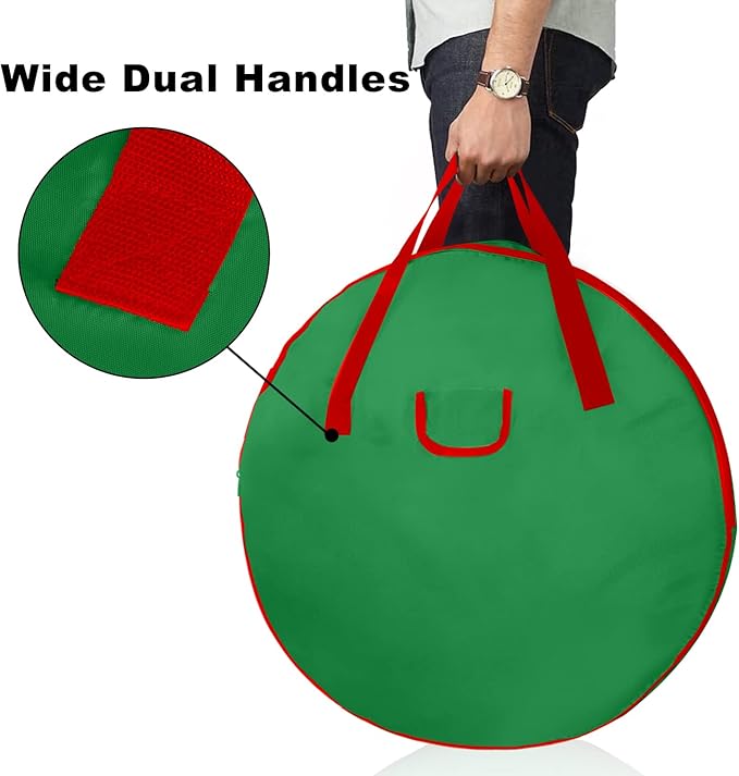 Christmas Wreath Storage Bag 30inch -Large Christmas Wreath Storage Container-Durable Oxford Fabric, Dual Zippered, Easy to Slip the Wreath in & Out, Protect Wreath Garlands from Dust-Green,Pack of 2 - Image 3
