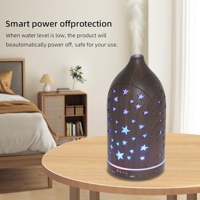 Aromatherapy Diffusers,7.1''x3.5''Diffuser with 3 Essential Oil Set,Small 200ml Office Desk Humidifier with 7 LED Colors Night Lights,Waterless Auto-Off for Home Decor Gift (Star Dark Wood Grain) - Image 6