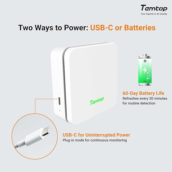 Temtop P1 Air Quality Monitor, PM2.5/PM10/Temperature/Humidity Sensor with Bluetooth App, AQI Tracking & Portable Design for Home, Office, Car, and Travel Use - Image 6