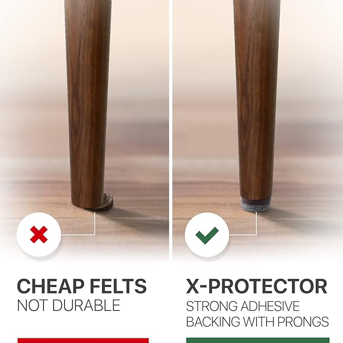 Felt Furniture Pads X-Protector 16 PCS - 1" Felt Pads with Prongs - Premium Felt Chair Pads - Furniture Pads for Hardwood Floors - Chair Floor Protectors for Hardwood- Slide Your Furniture Easily! - Image 3