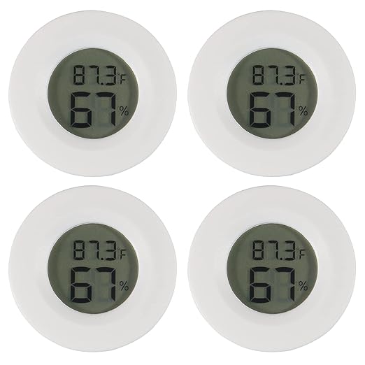 4pcs Mini Hygrometer Thermometer Digital LCD Monitor Indoor/Outdoor Humidity Meter Gauge Temperature for Humidifiers Dehumidifiers Greenhouse Reptile Plant Humidor Fahrenheit(℉) or Celsius(℃) (White) by ACEIRMC
