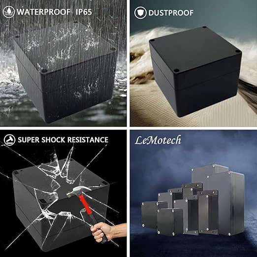 LeMotech Project Box ABS Plastic IP65 Waterproof Dustproof Electrical Junction Box Outdoor Enclosure for Electronics Black 4.7 x 4.7 x 3.5 inch(120 x 120 x 90 mm)(Pack of 2) - Image 7