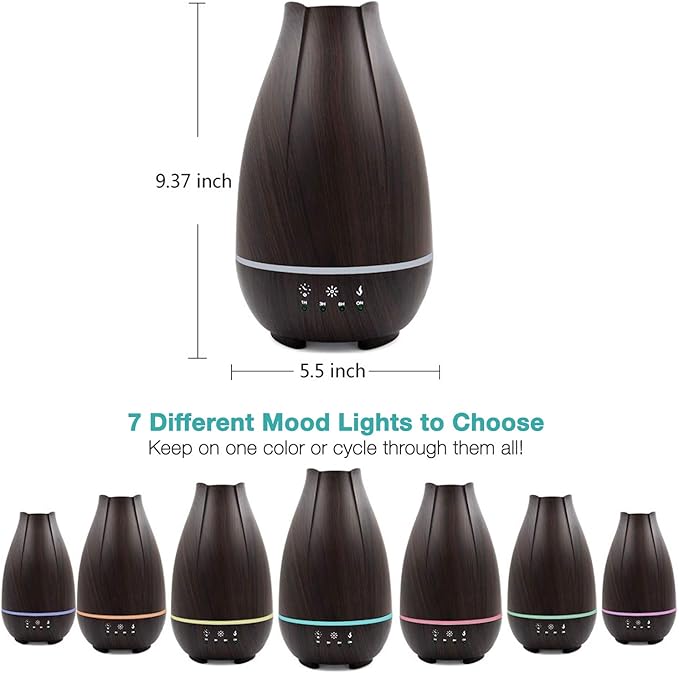 HealthSmart Essential Oil Diffuser, Cool Mist Humidifier and Aromatherapy Diffuser with 500ML Tank Ideal for Large Rooms, Adjustable Timer, Mist Mode and 7 LED Light Colors, Brown - Image 4